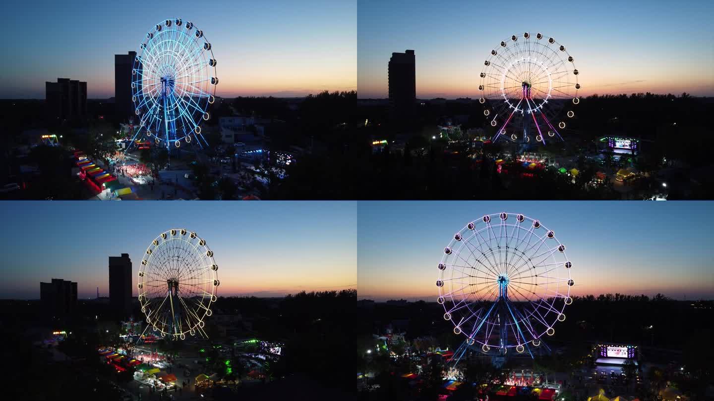 落日大风车夜景