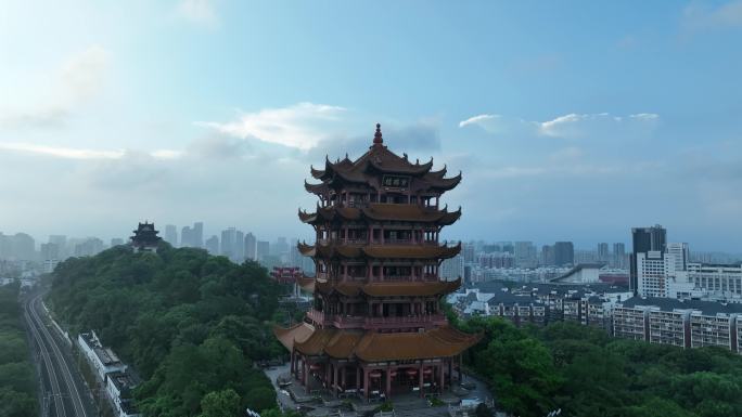 武汉黄鹤楼航拍城市风景地标武昌区建筑风光