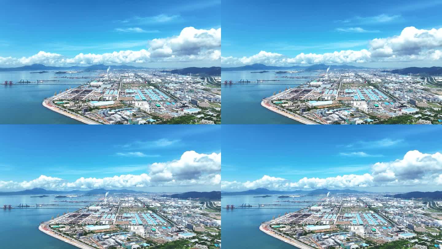 航拍广东惠州大亚湾工业石油化工产业园海景