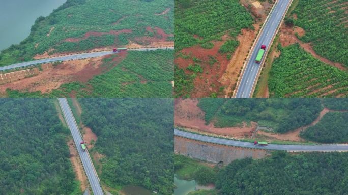 货车运输卡车工程车行驶盘山公路