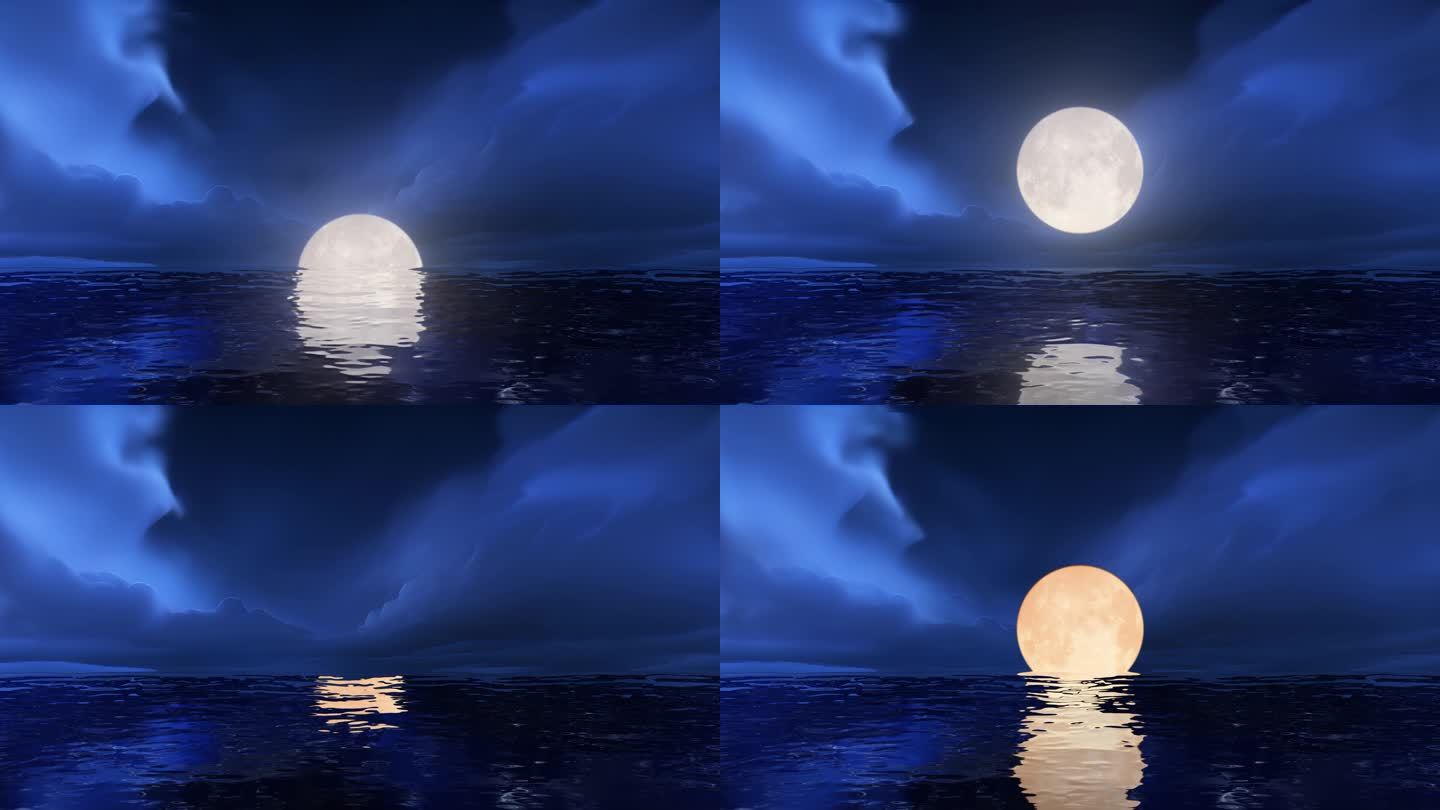 唯美大海海面海上明月月亮升起圆月满月月海