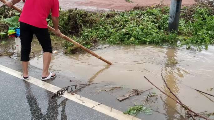 暴雨后洪水淹没田地受灾讯期积水河水上涨