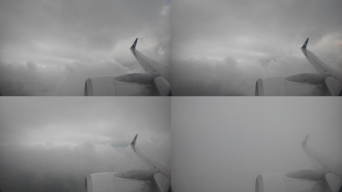 透过飞机窗户拍摄飞行高度的空中和地面景色