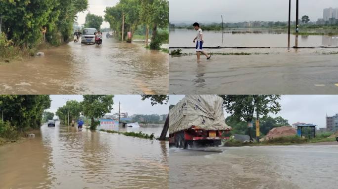 暴雨后洪水淹没 淹没讯期暴涨积水河水上涨