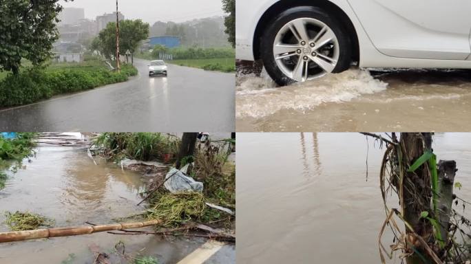 暴雨后洪水淹没 淹没讯期暴涨积水河水上涨