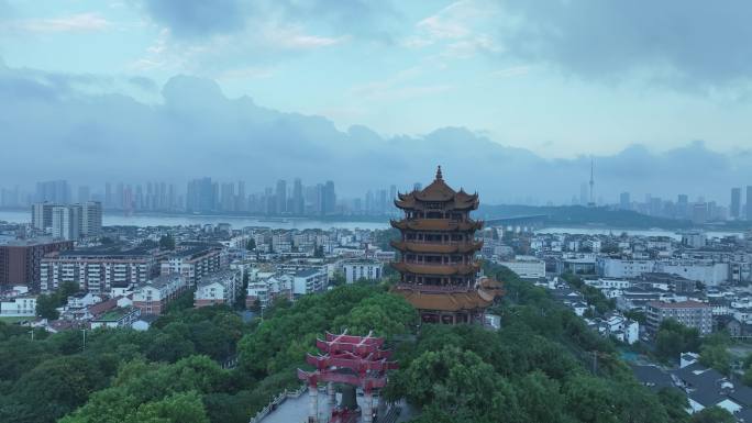 武汉黄鹤楼航拍城市风景地标武昌区建筑风光