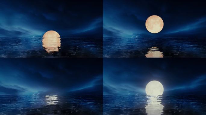 唯美大海海面水面海上明月月亮满月倒影升起