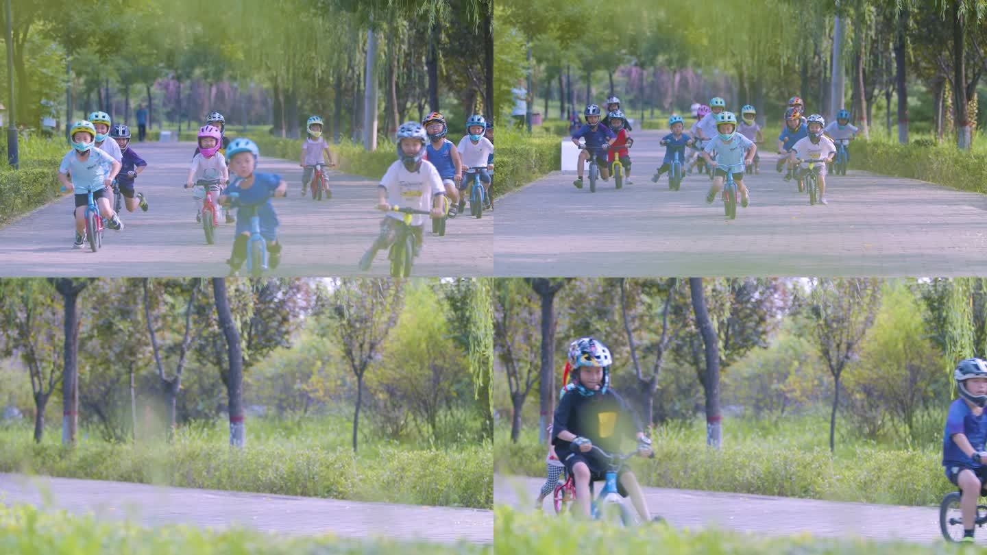 4K一群小孩骑自行车 公园玩耍