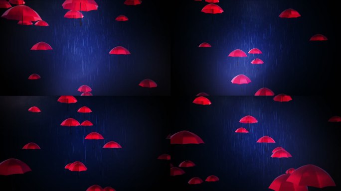 红伞雨中旋转循环