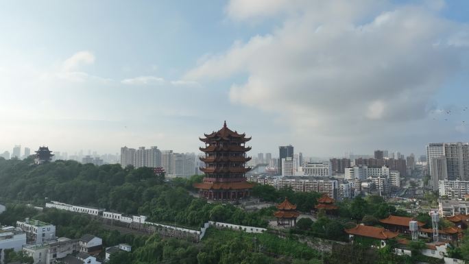 武汉黄鹤楼航拍城市风景地标武昌区建筑风光