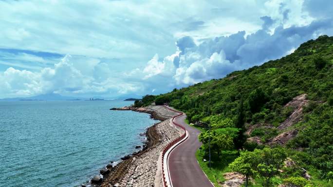 航拍广东惠州小径湾海岸线山海绿道自然海景