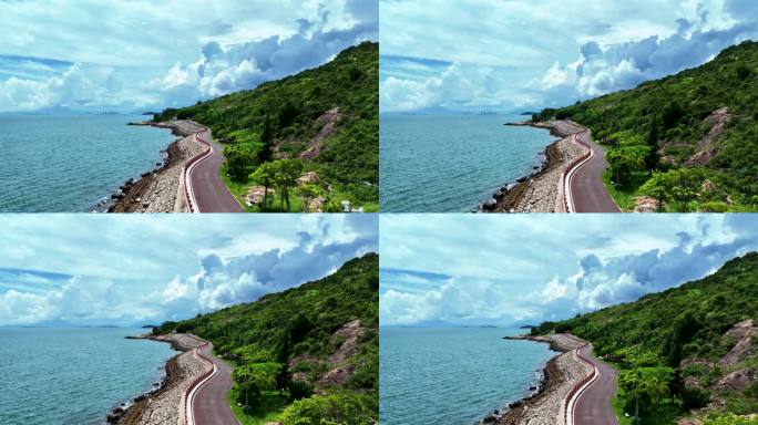 航拍广东惠州小径湾海岸线山海绿道自然海景