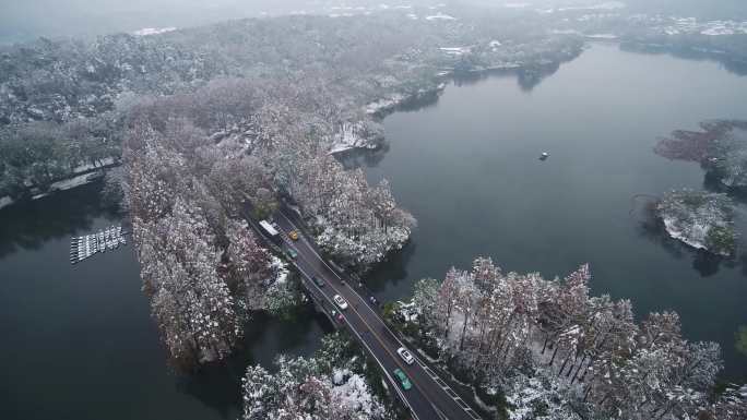 4K航拍杭州西湖雪景