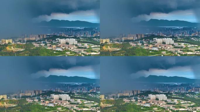 航拍昆明城市大雨