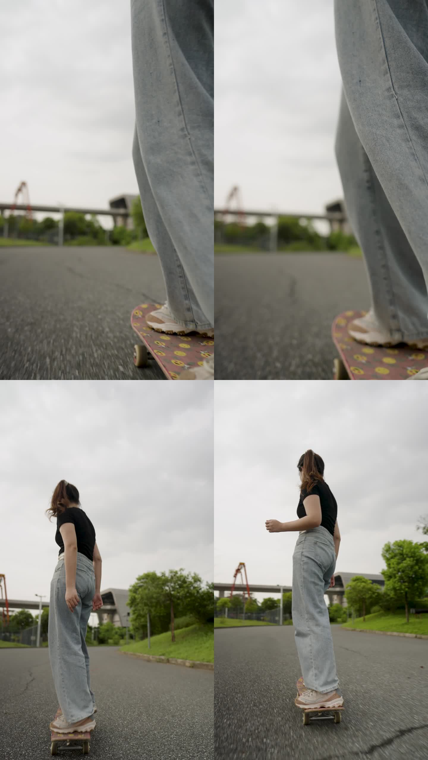 一个在玩滑板的年轻女孩