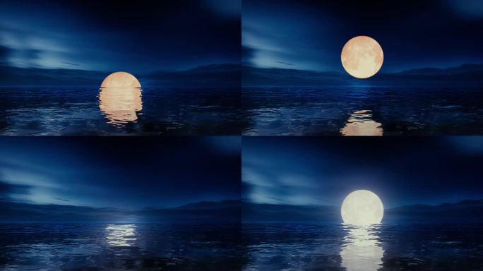 大海海面水面海上明月月亮月光倒影升起动画