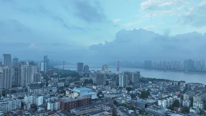 武汉城市风光航拍阴天城市雨天武汉市风景