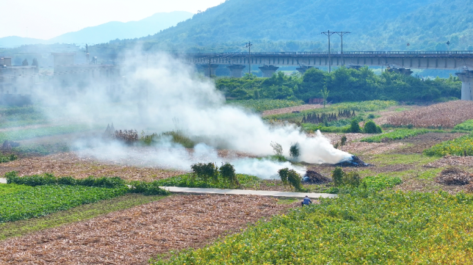 农村田野焚烧秸秆空气污染