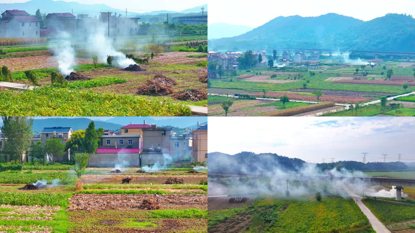 农村田野焚烧秸秆空气污染