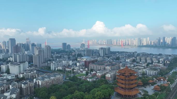 武汉城市风景航拍黄鹤楼地标武昌区建筑风光