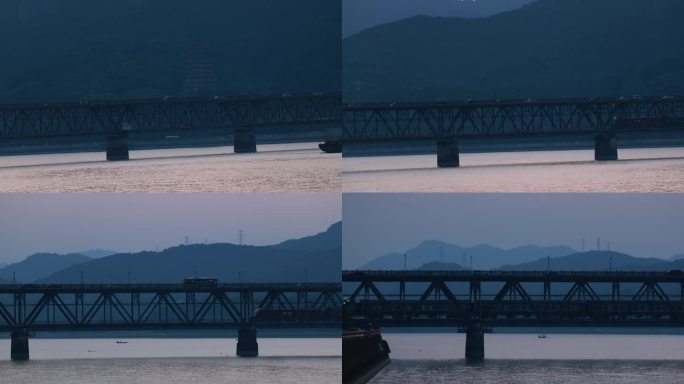 钱塘江大桥 火车过桥素材