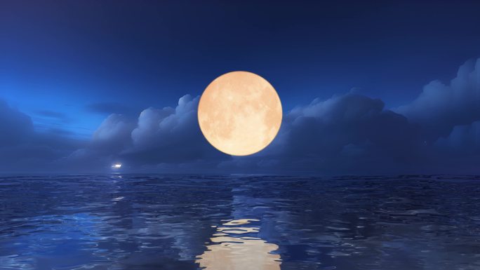 唯美大海海面水面海上一轮明月月亮月光升起