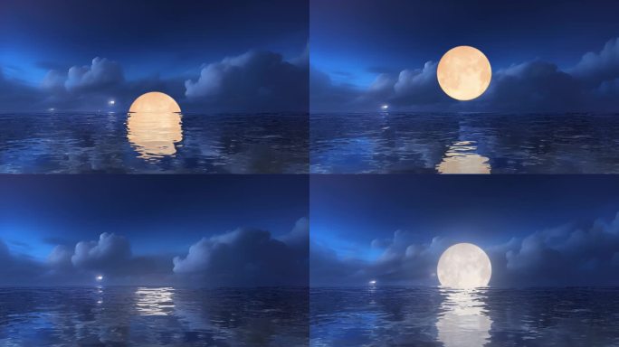 唯美大海海面水面海上一轮明月月亮月光升起