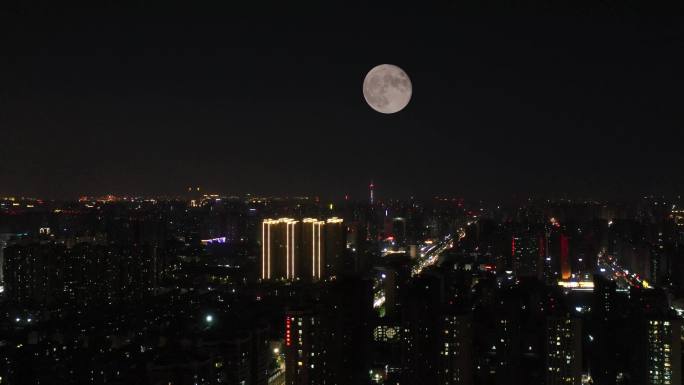 月亮 城市月亮航拍大景