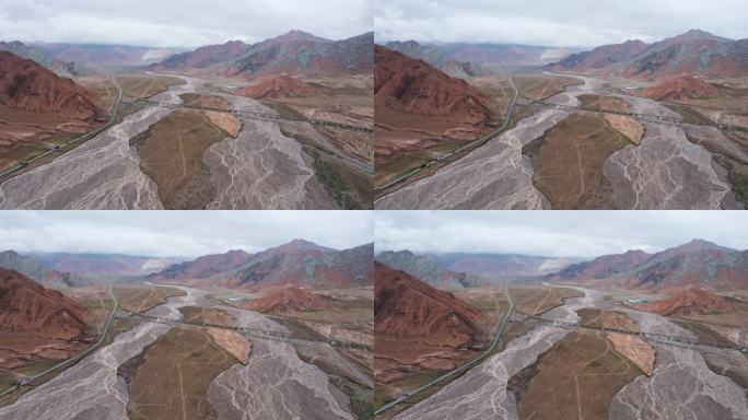 青海昆仑山脉地貌河流青藏铁路大气航拍