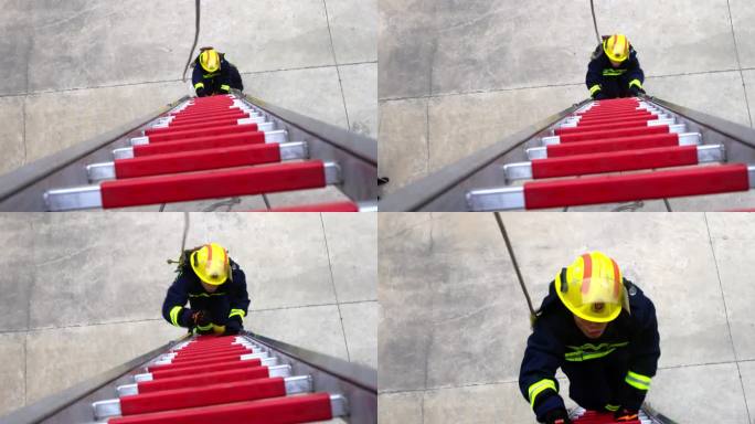 消防员攀爬梯子训练
