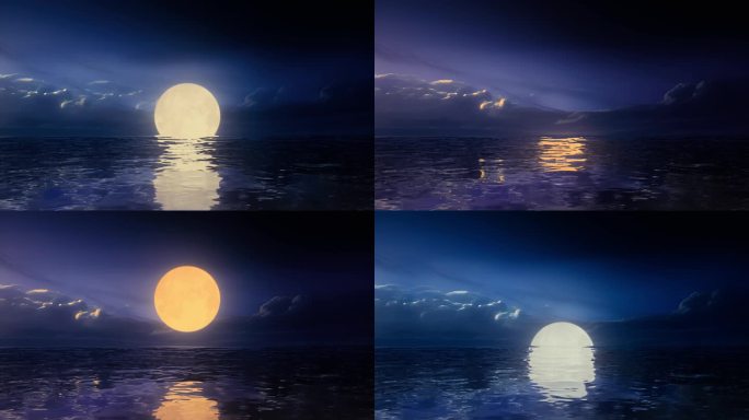 三组大海海面水面海上明月月亮满月月光倒影