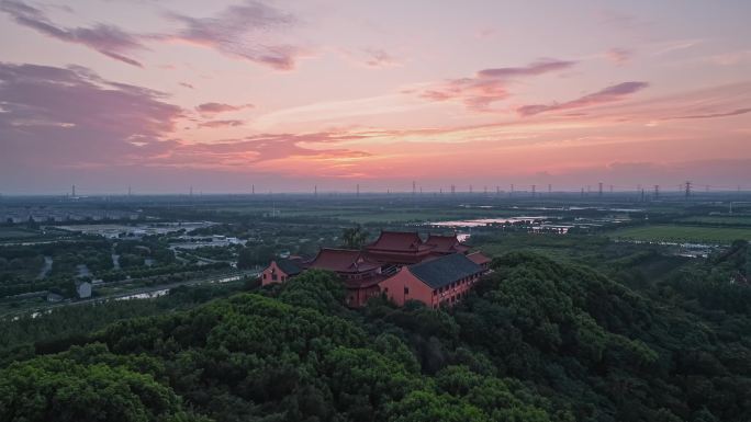 延时航拍小昆山园山顶九峰寺