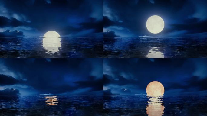 春江花月夜海上生明月大海海面月亮升起动画