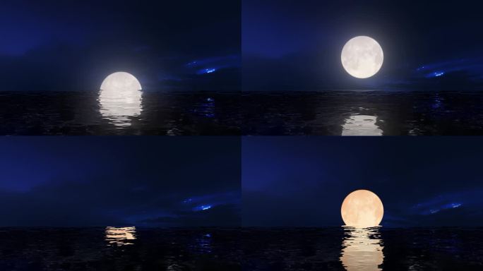 明月月亮月光月色升起大海海面水面海上唯美