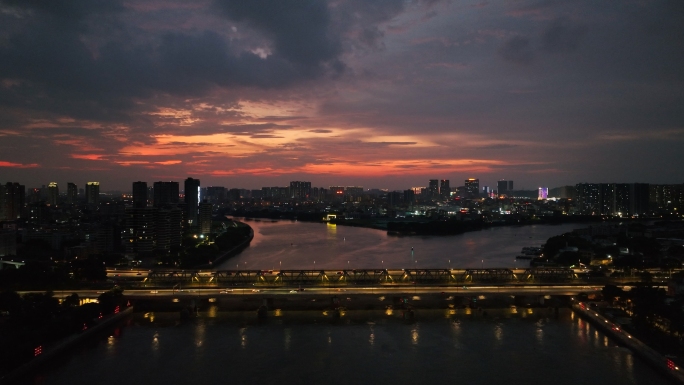 广州黄昏晚霞珠江大桥夜景4K航拍