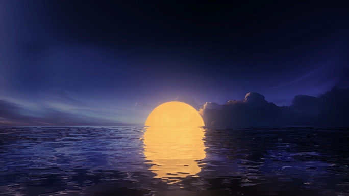 大海海面水面海上明月月亮升起动画组合素材
