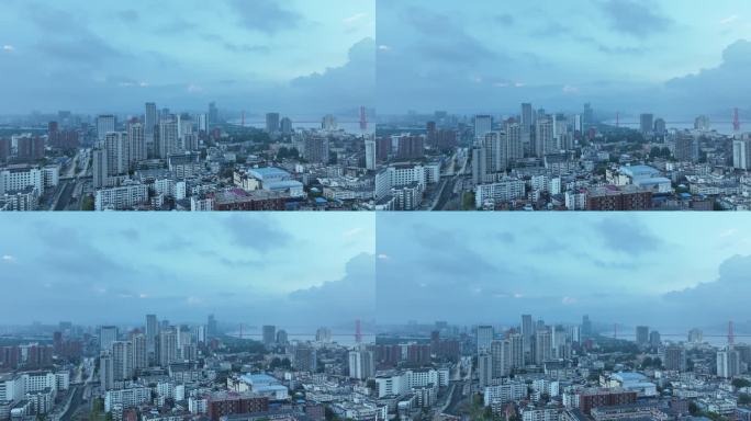 武汉城市风光航拍阴天城市雨天武汉市风景