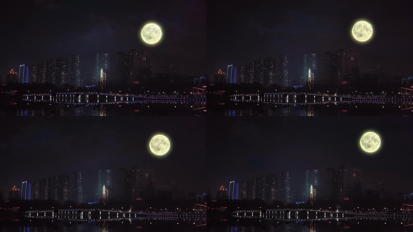 城市圆月延时月亮