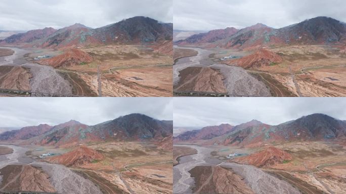 青海昆仑山脉地貌河流青藏铁路大气航拍