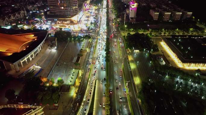 航拍南宁夜景竹溪立交民族大道