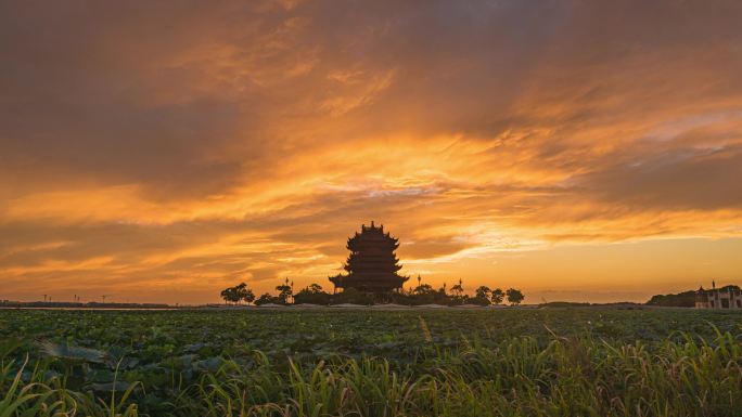 难得一见的苏州重元寺绝美晚霞夕阳延时