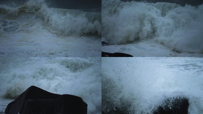 海浪拍打礁石-高速摄影