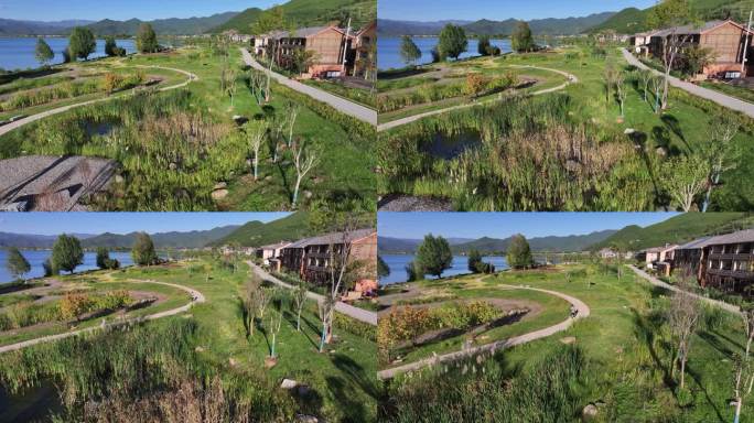 航拍泸沽湖湖风光 高原湖泊泸沽湖