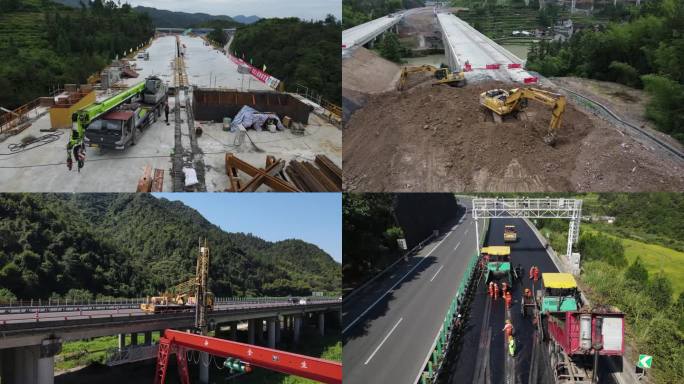 高速公路桥梁隧道施工修路4K视频