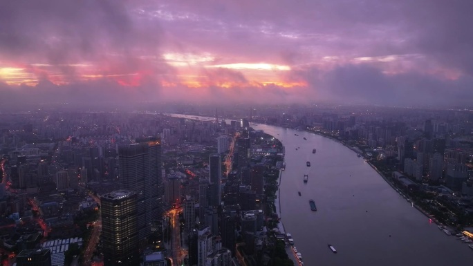 航拍地标夜上海陆家嘴外滩