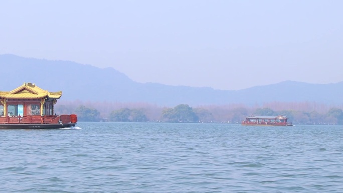 杭州西湖风景坐船游览游船