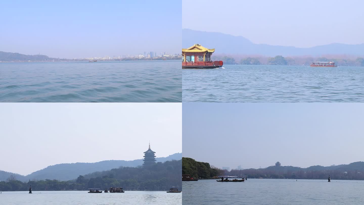 杭州西湖风景坐船游览游船