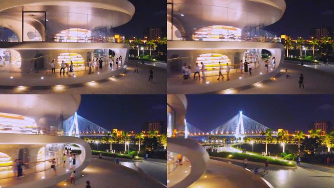 航拍海口云洞图书馆夜景风光
