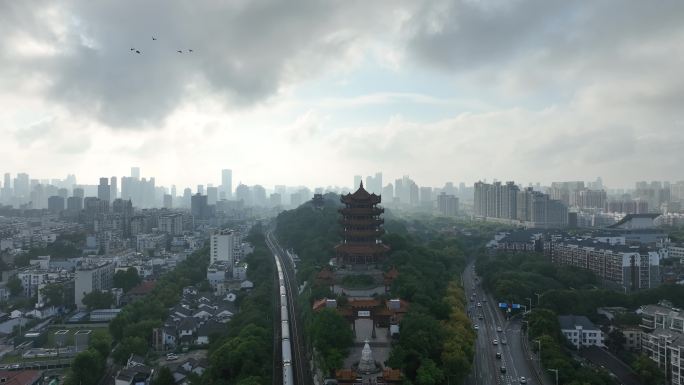 武汉黄鹤楼航拍城市风景地标武昌区建筑风光