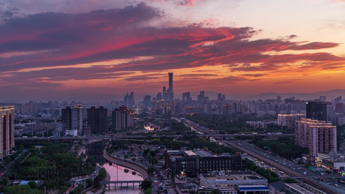 北京_国贸CBD_远通桥_晚霞_日转夜